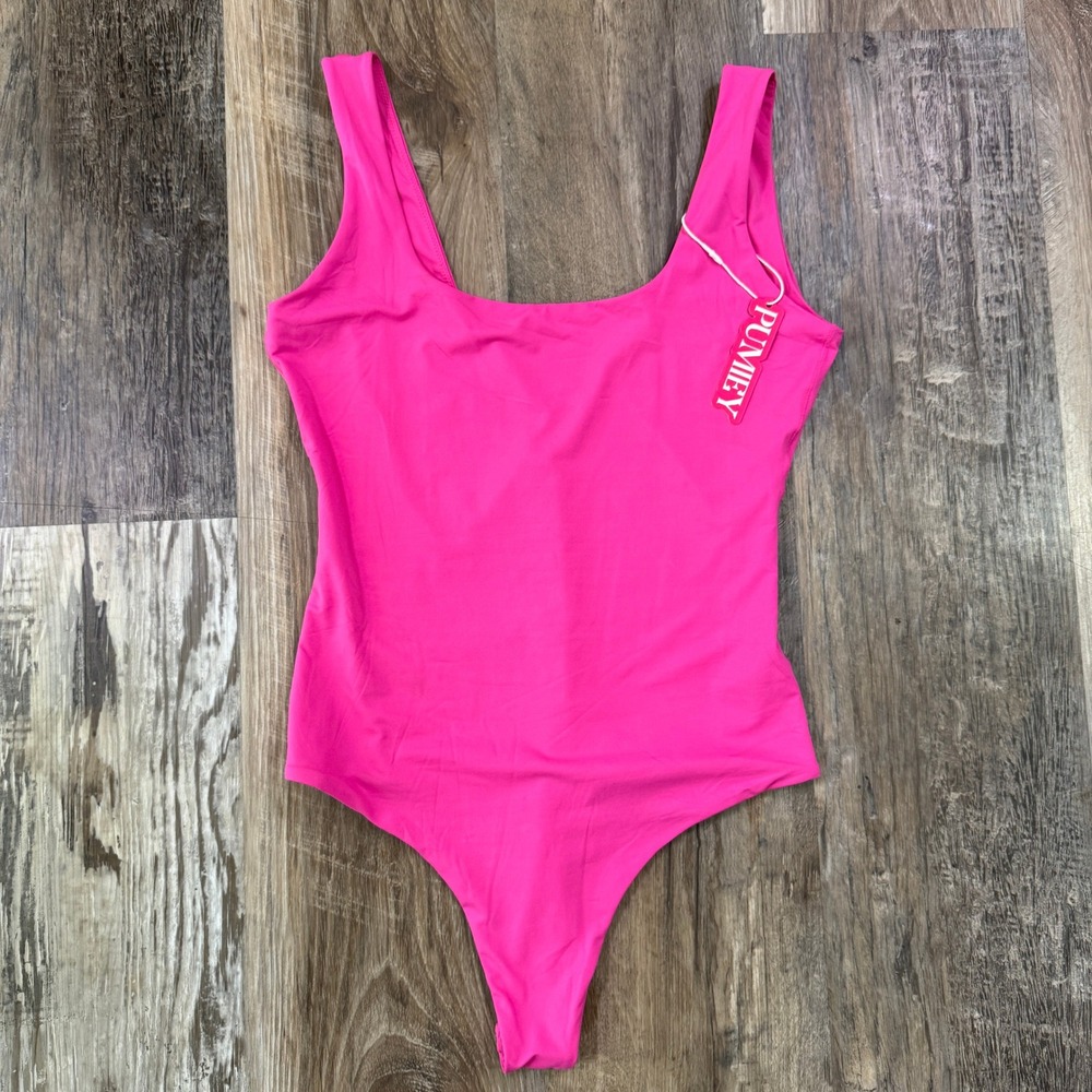 NWT Pumiey Bodysuit Women Small Hot Pink Square Neck Thong Barbiecore Tank Top